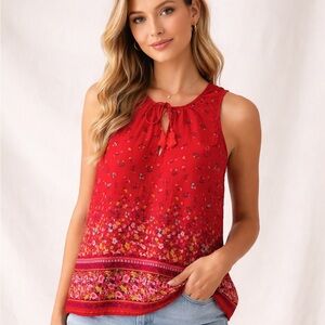 Old Navy Red Floral Peasant Blouse Boho Hippie Fairy Sleeveless Top M Beach